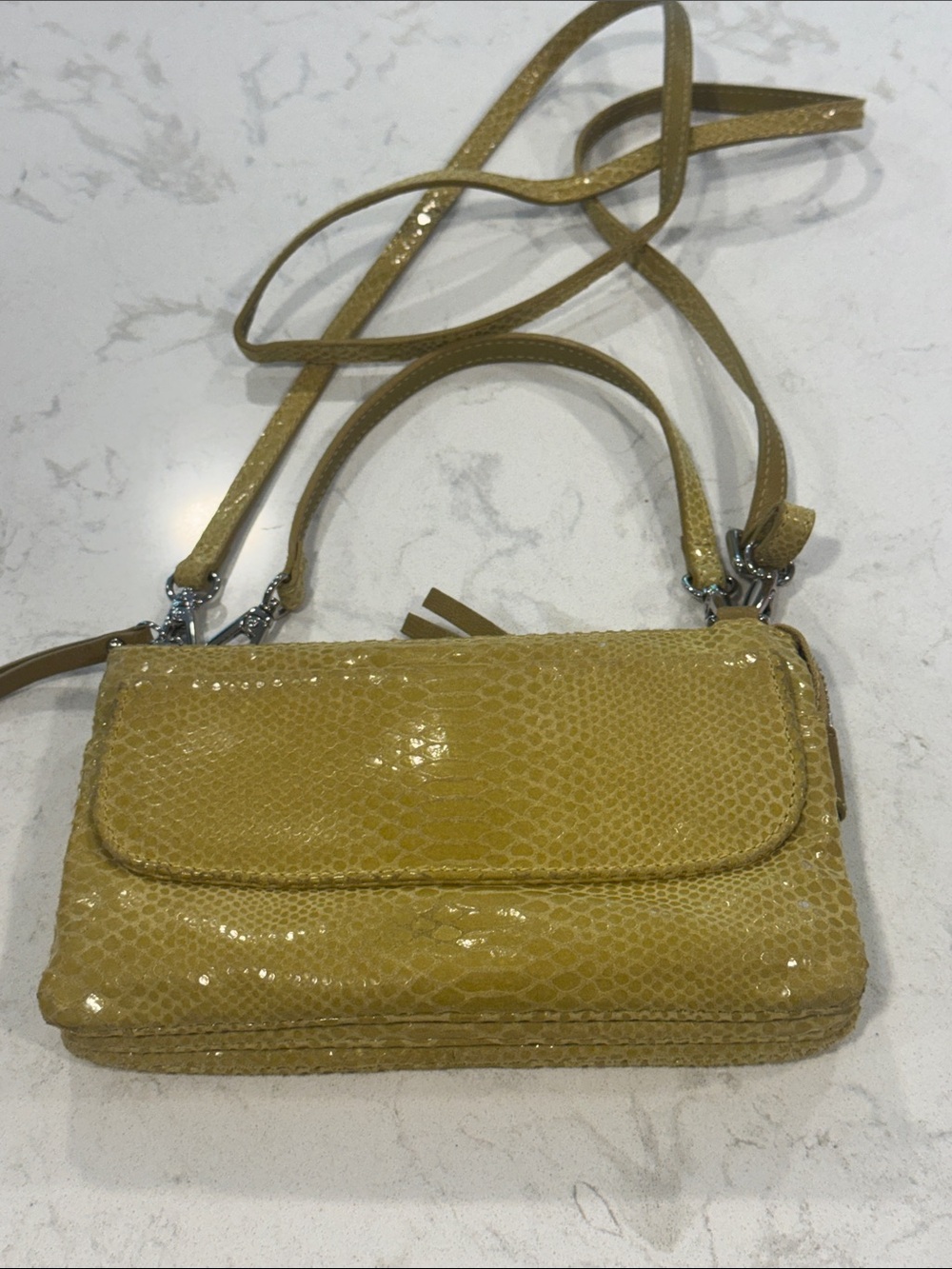 Chez Fine Leather Goods Snakeskin Embossed Leather Bright Green Crossbody Bag